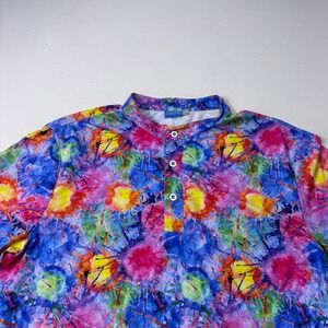 Hreski Mens Medium Golf Polo Shirt Blade Collar Splatter Paint Abstract Active